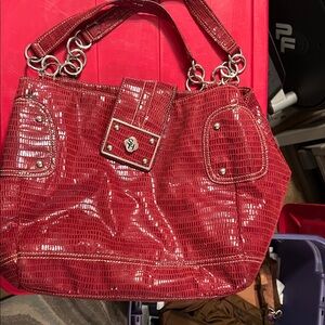 Sag Harbor Red Croc-Embossed Shoulder Bag